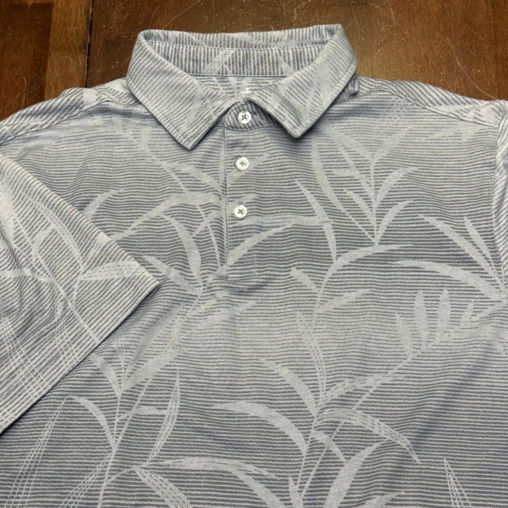 Nat Nast Polo‎ Shirt Mens XL Grey Tropical Leaf Luxury Short Sleeve Hawaiian